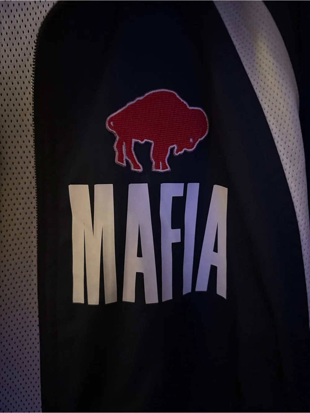 Charles River Apparel Black Windbreaker with White Panels and Red Bills Logo